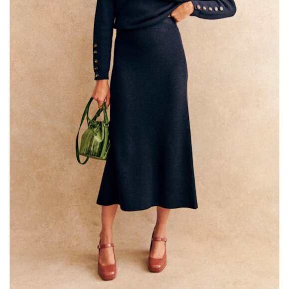 Sezane Dresses & Skirts - EUC Sezane Naelle Merino Cotton Knit Midi Skirt Navy Large